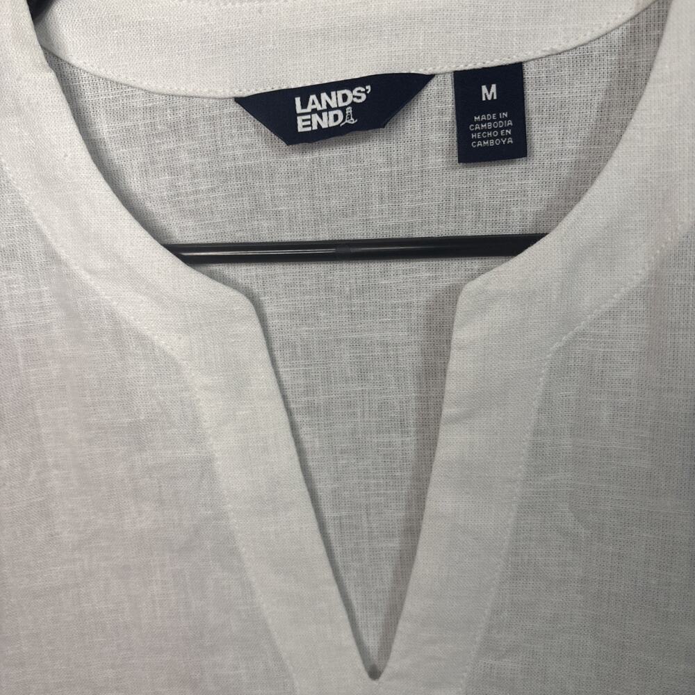 Woman’s LANDS END White Linen Tunic with 3/4 Sleeves, V neck Size Med
